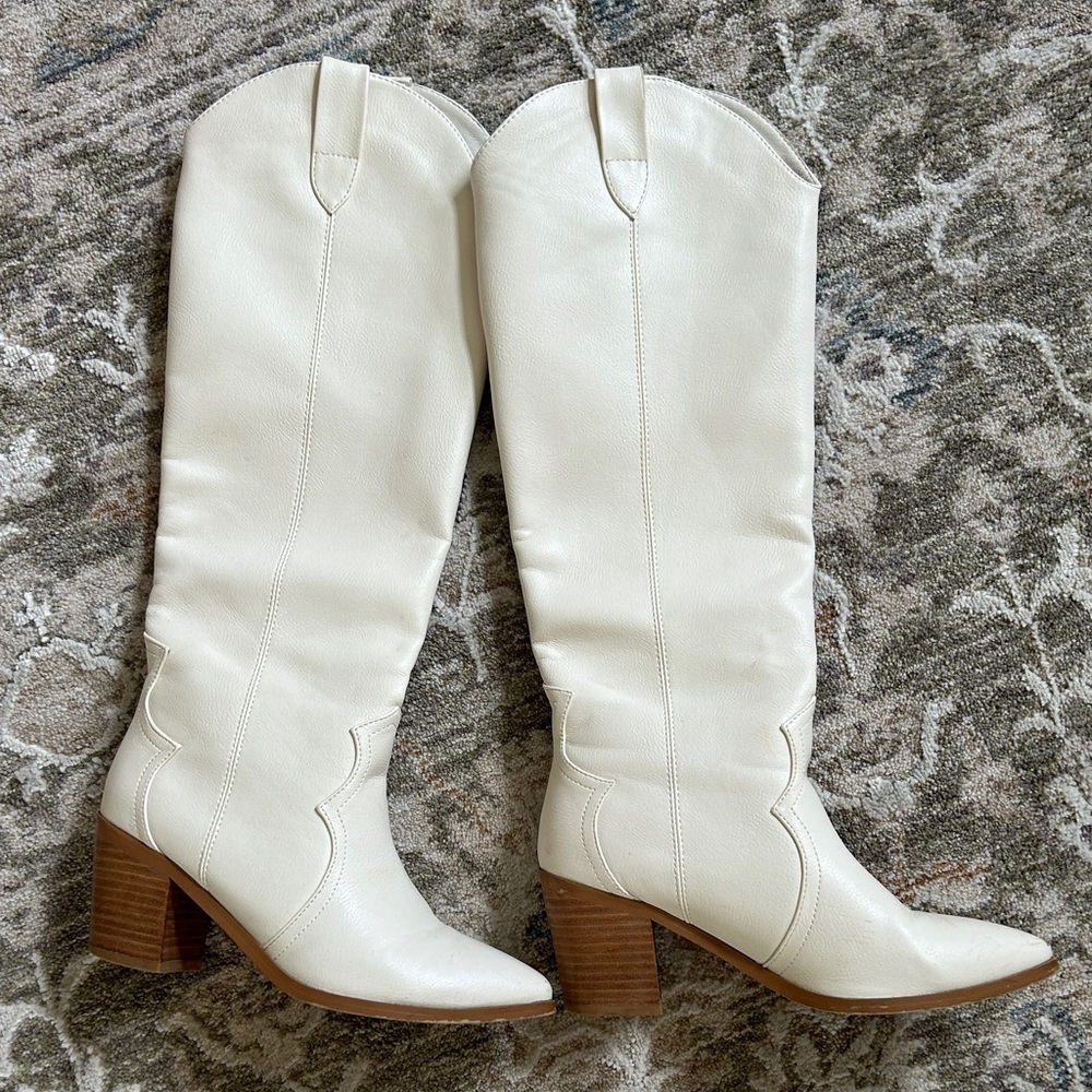 White Knee-High Cowgirl Boots